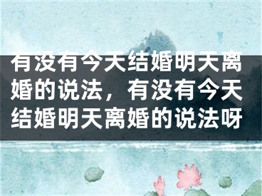 有没有今天结婚明天离婚的说法，有没有今天结婚明天离婚的说法呀