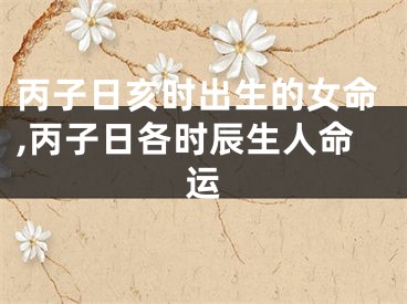 丙子日亥时出生的女命,丙子日各时辰生人命运