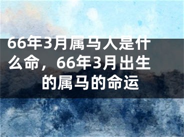66年3月属马人是什么命，66年3月出生的属马的命运