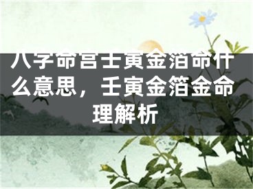 八字命宫壬寅金箔命什么意思,壬寅金箔金命理解析