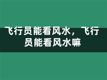 飞行员能看风水，飞行员能看风水嘛