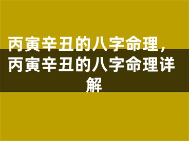 丙寅辛丑的八字命理，丙寅辛丑的八字命理详解